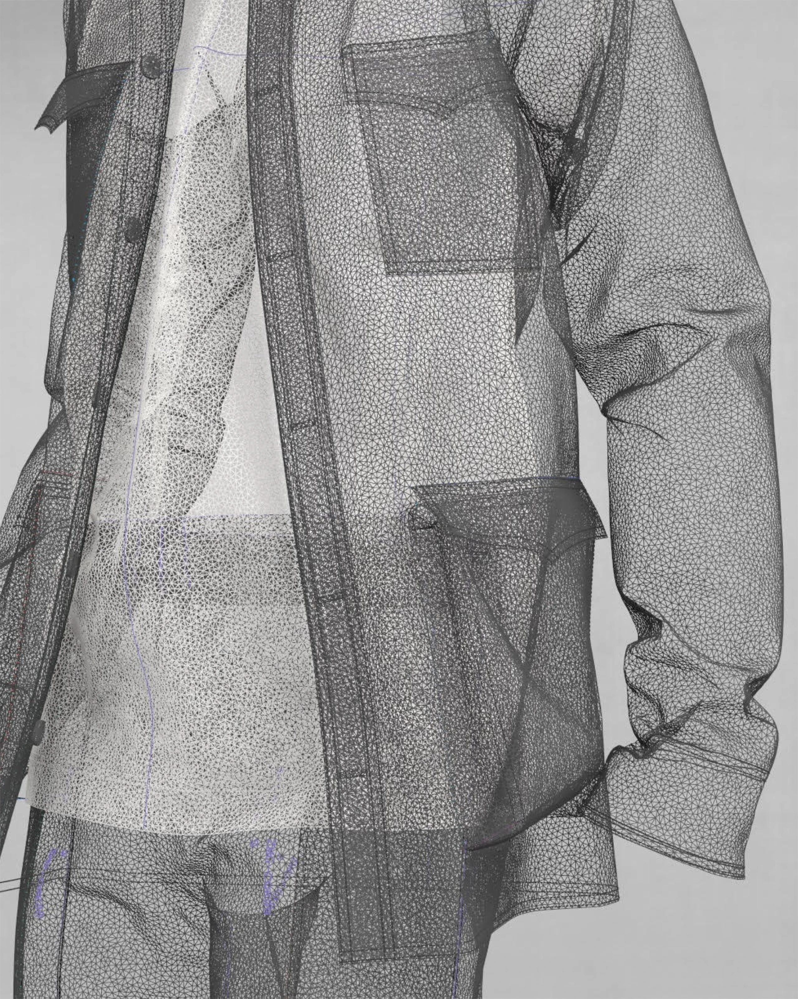 Wireframe of the jacket in CLO 3D.