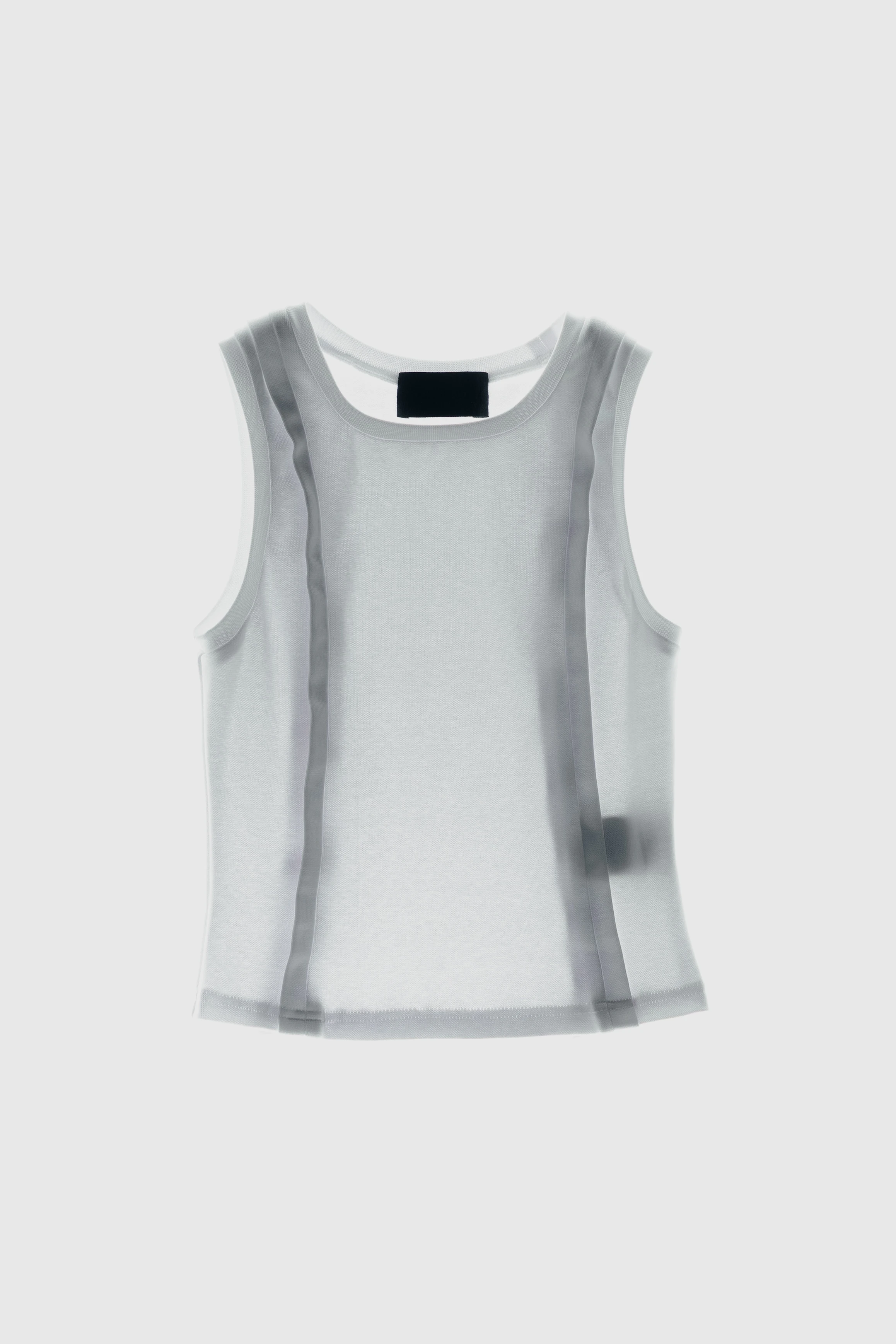 Knitted tank top with tape finishing along the edges.